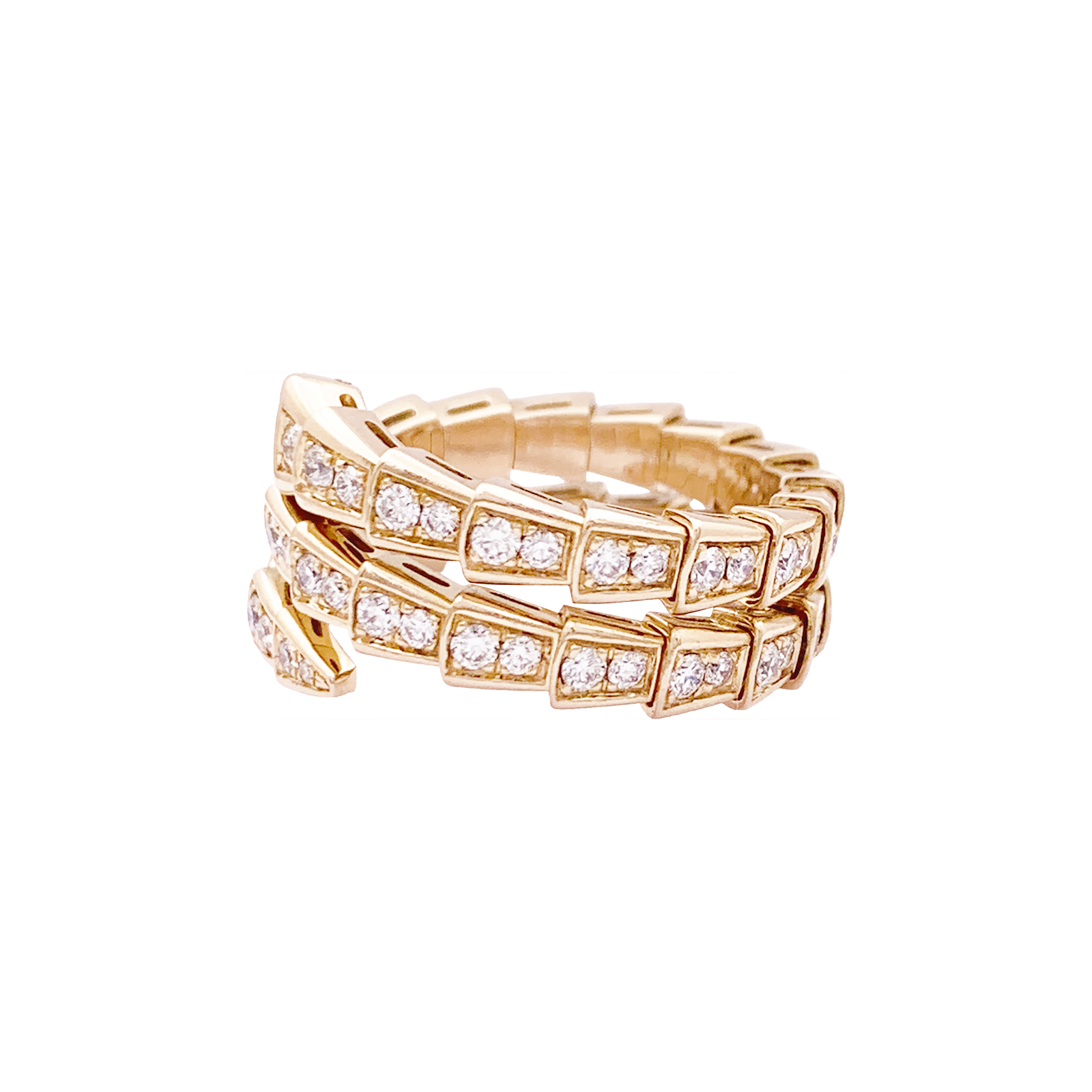 Bague Bulgari, "Serpenti Viper", or rose, diamants.
