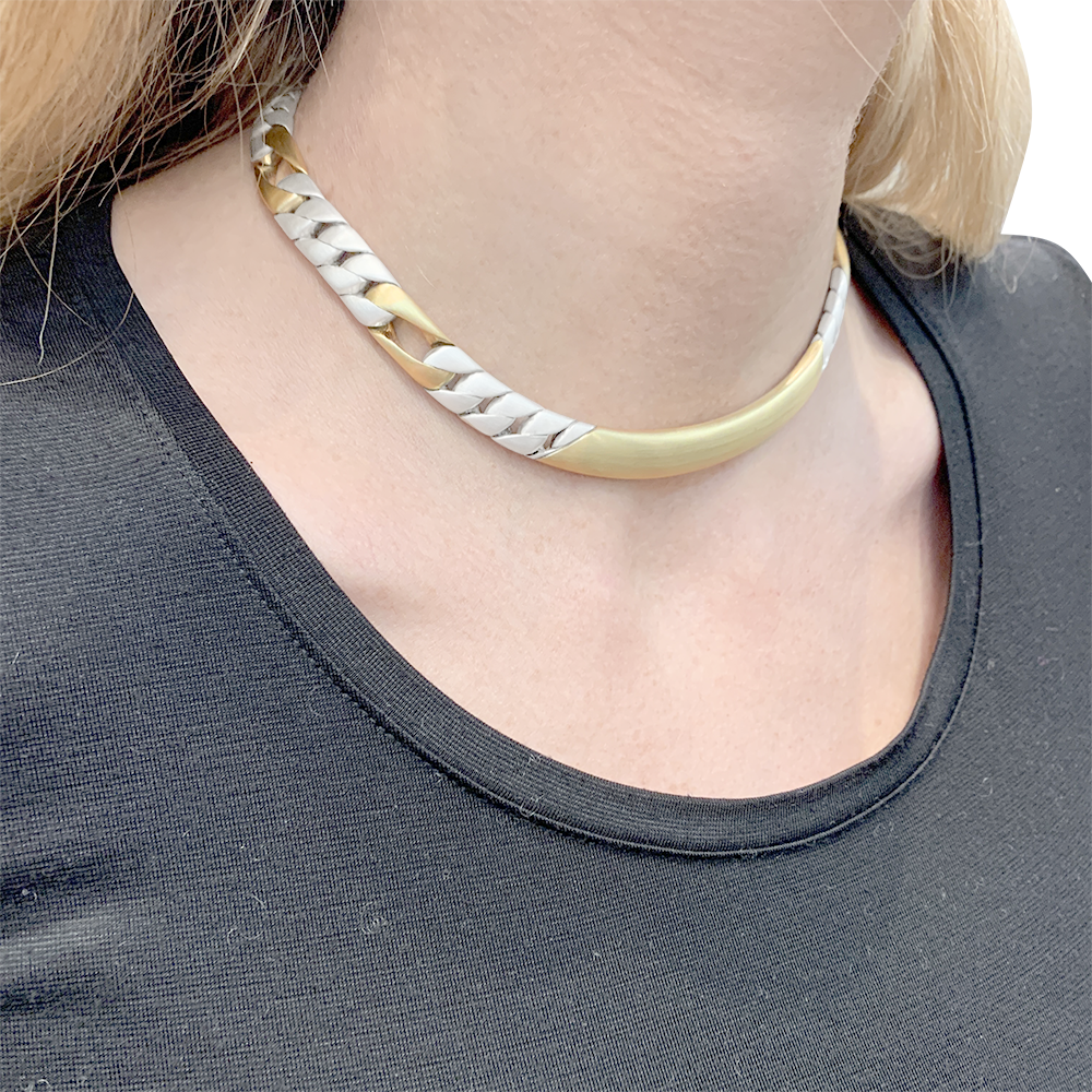 Collier Chaumet, "Gourmette", or jaune, argent.