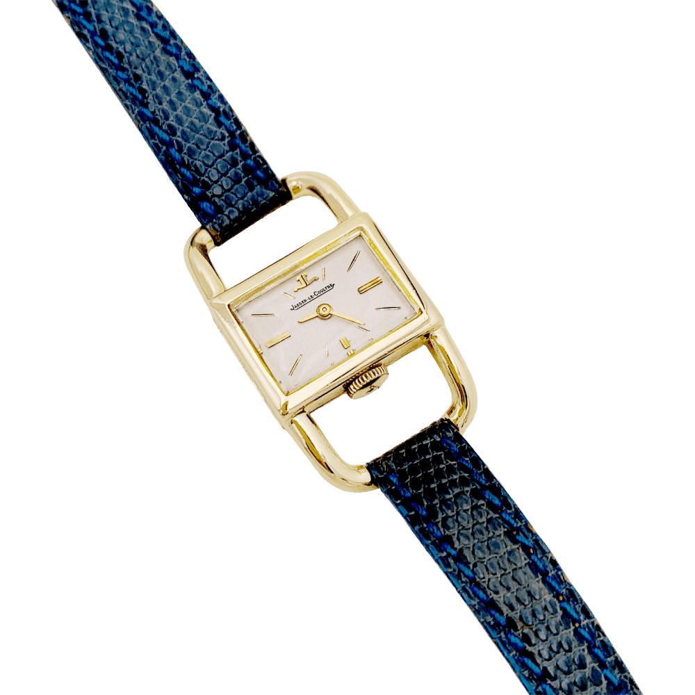 Montre Jaeger - Lecoultre, "Etrier", or jaune, cuir. - Maison Eloe