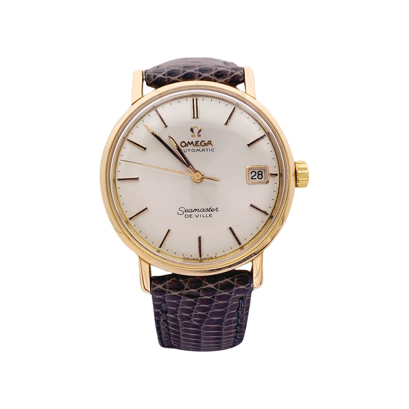 Montre Omega, "Seamaster De Ville" or rose, cuir.