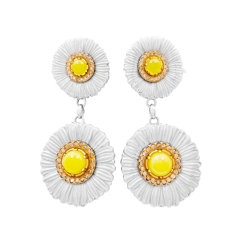 Boucles d'oreilles Buccellati, "Blossoms Color", or jaune, argent, diamants bruns, agates jaunes.