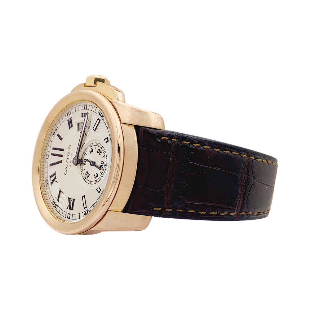 Montre Cartier, "Calibre de Cartier", or rose, cuir. - Maison Eloe