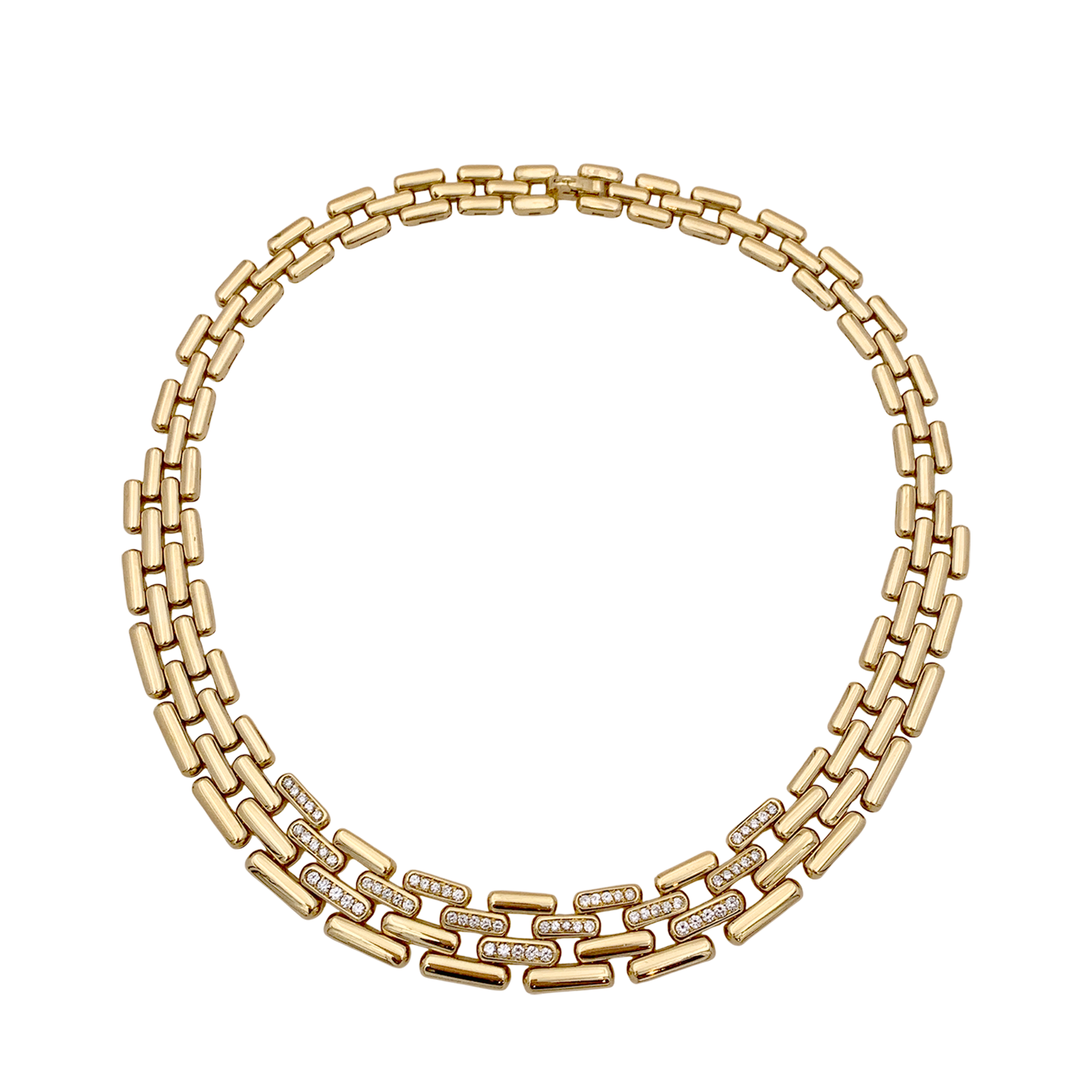 Collier Fred maillons articulés, or jaune, diamants.