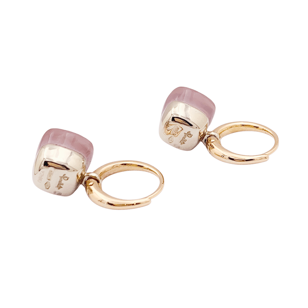 Boucles d'oreilles Pomellato, "Nudo", or rose et blanc et quartz rose.