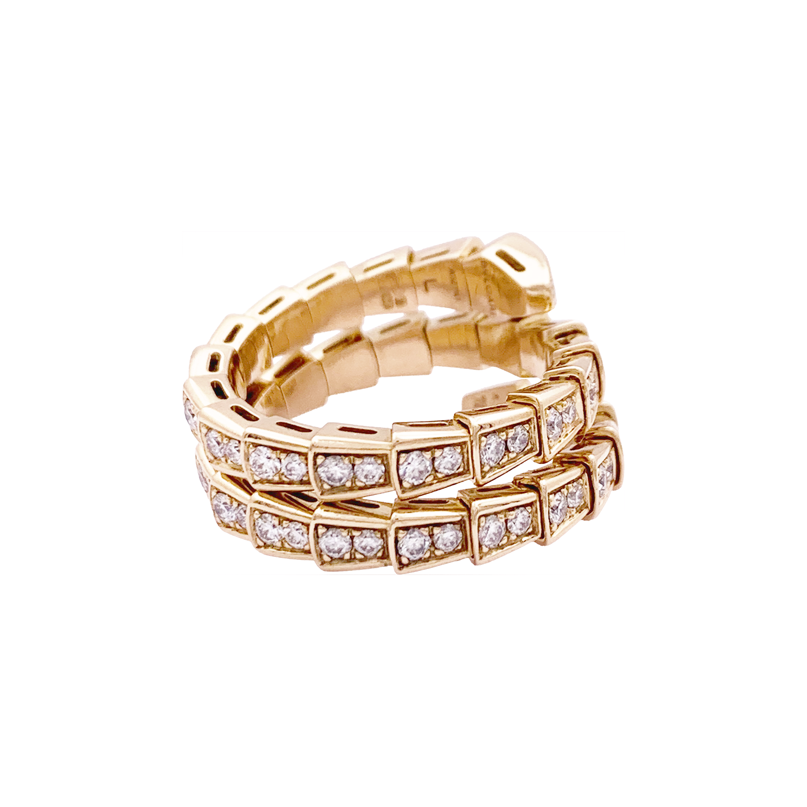 Bague Bulgari, "Serpenti Viper", or rose, diamants.