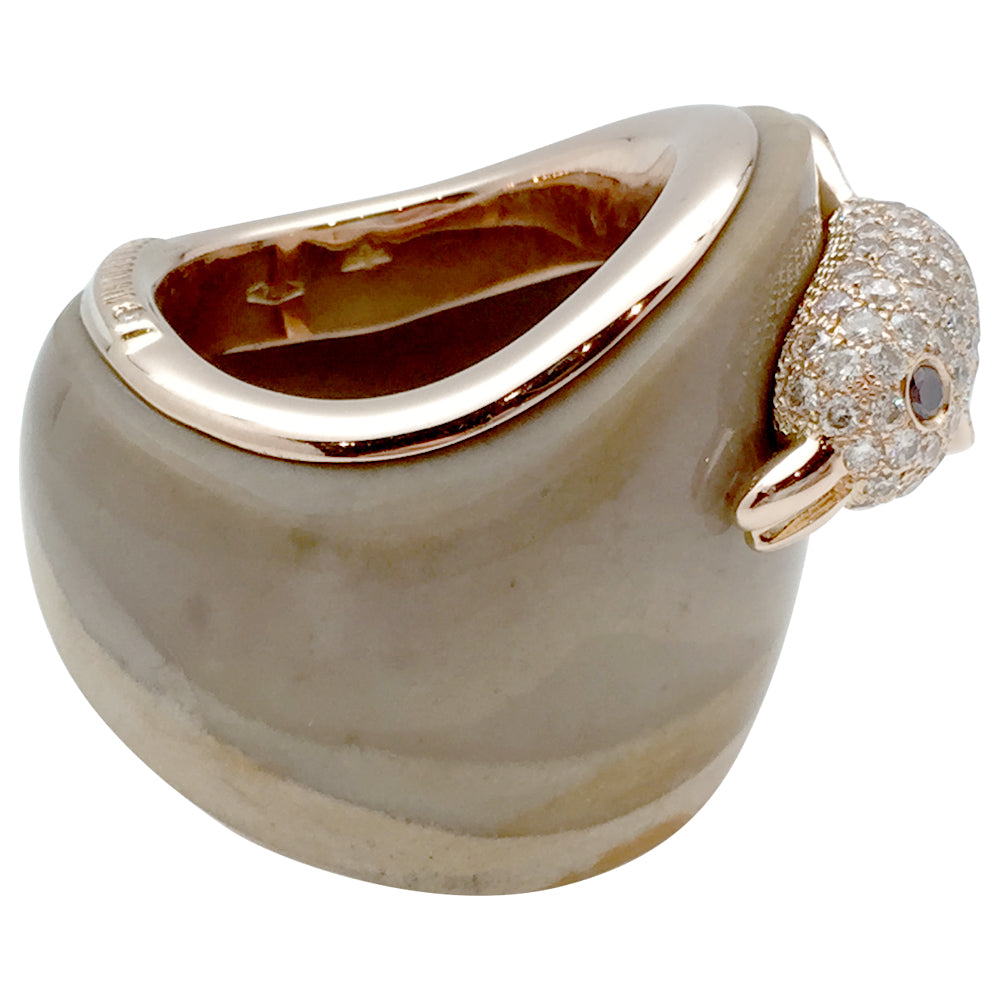 Paolobongia "Dolphin" ring in rose gold, diamonds, jasper and garnet.