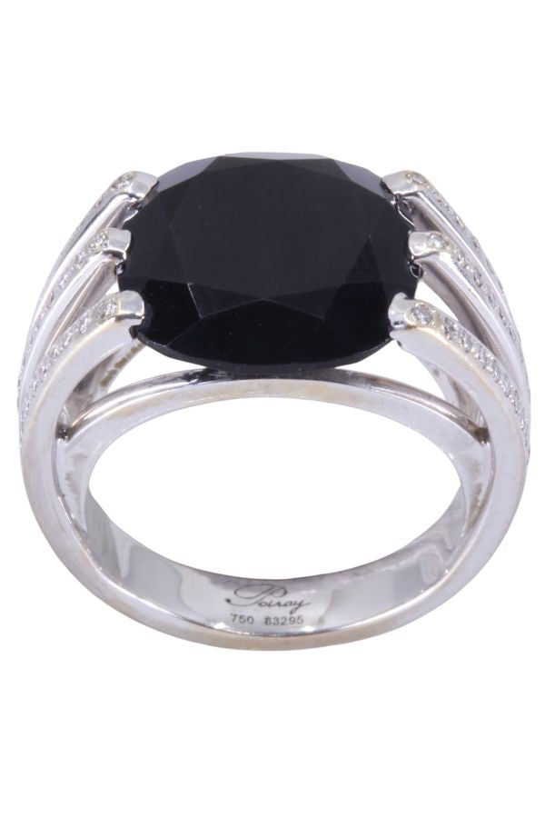 Poiray bague "fil" onyx et diamants en or blanc