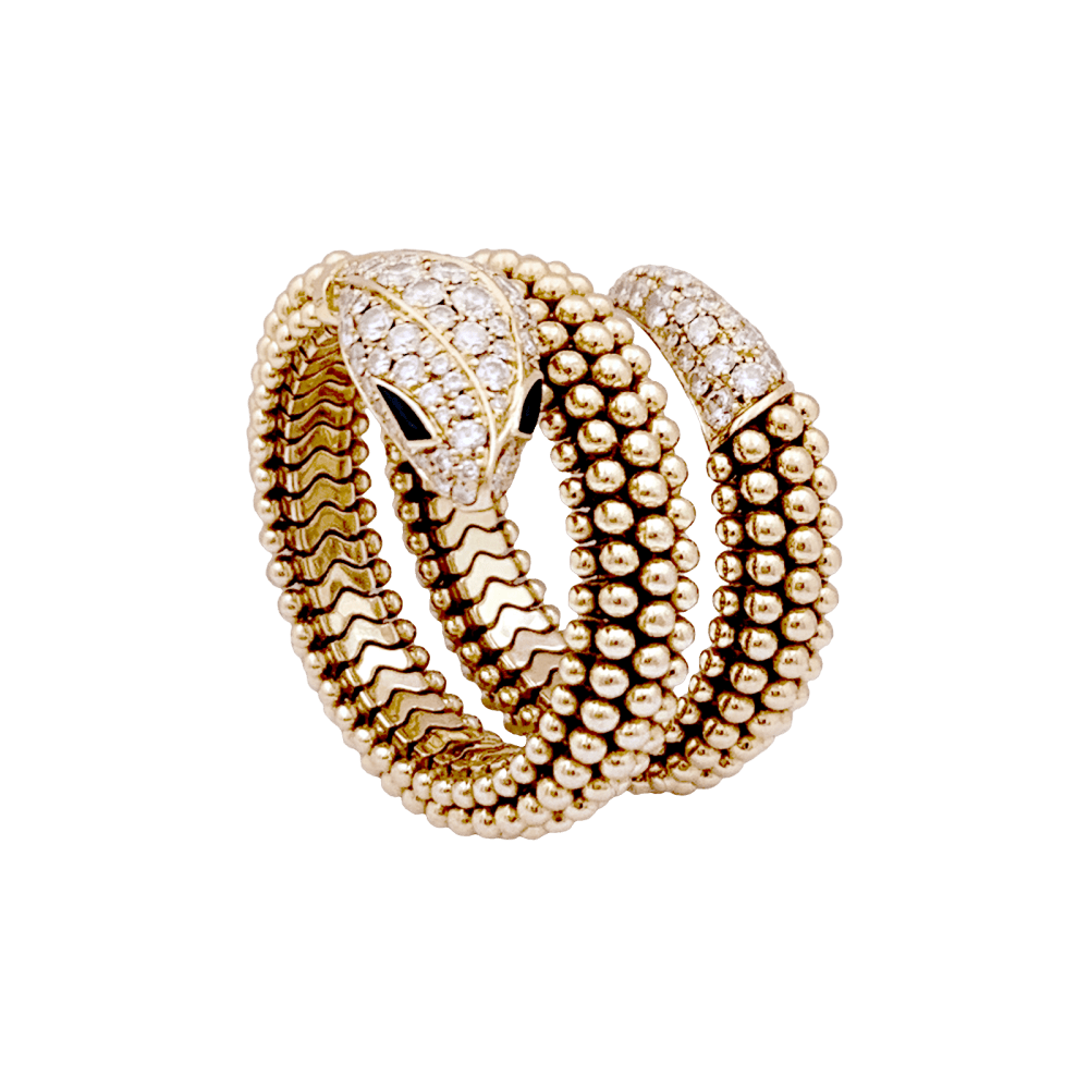 Bague Bulgari, "Serpenti" or rose, diamants et onyx. - Maison Eloe