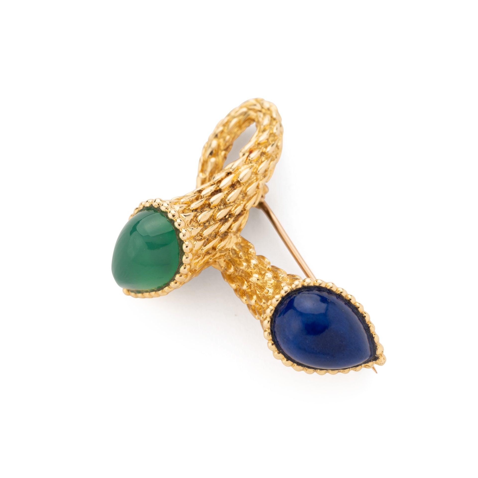 Broche Boucheron en or jaune 18K, chrysoprase et Lapis Lazuli