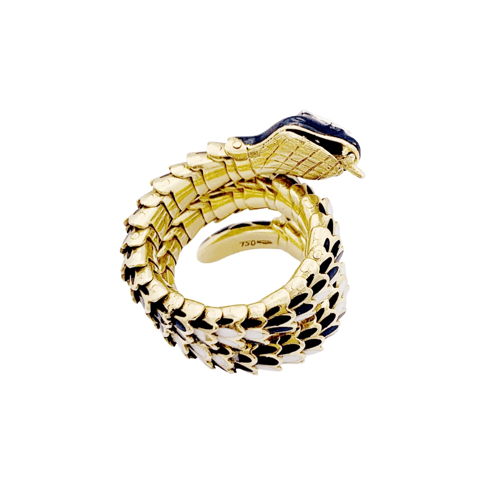 Bague vintage, «Serpent», or jaune, émail, diamants. - Maison Eloe