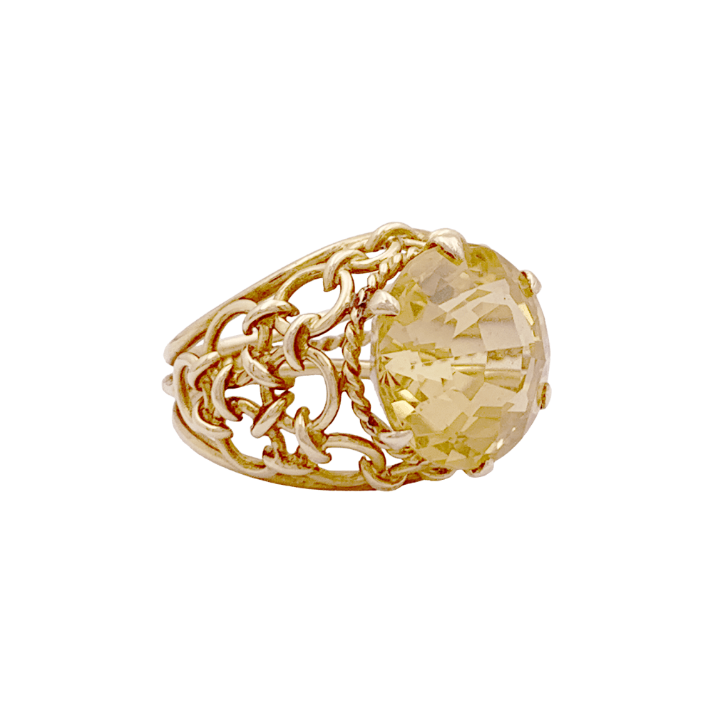 Bague vintage or jaune, citrine.