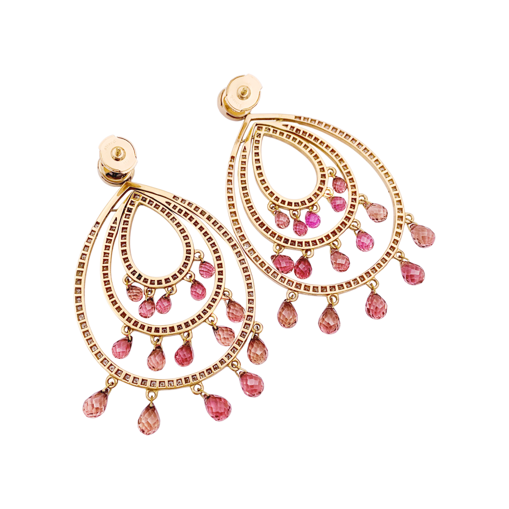 Pendants d'oreilles, or rose, diamants et tourmalines.
