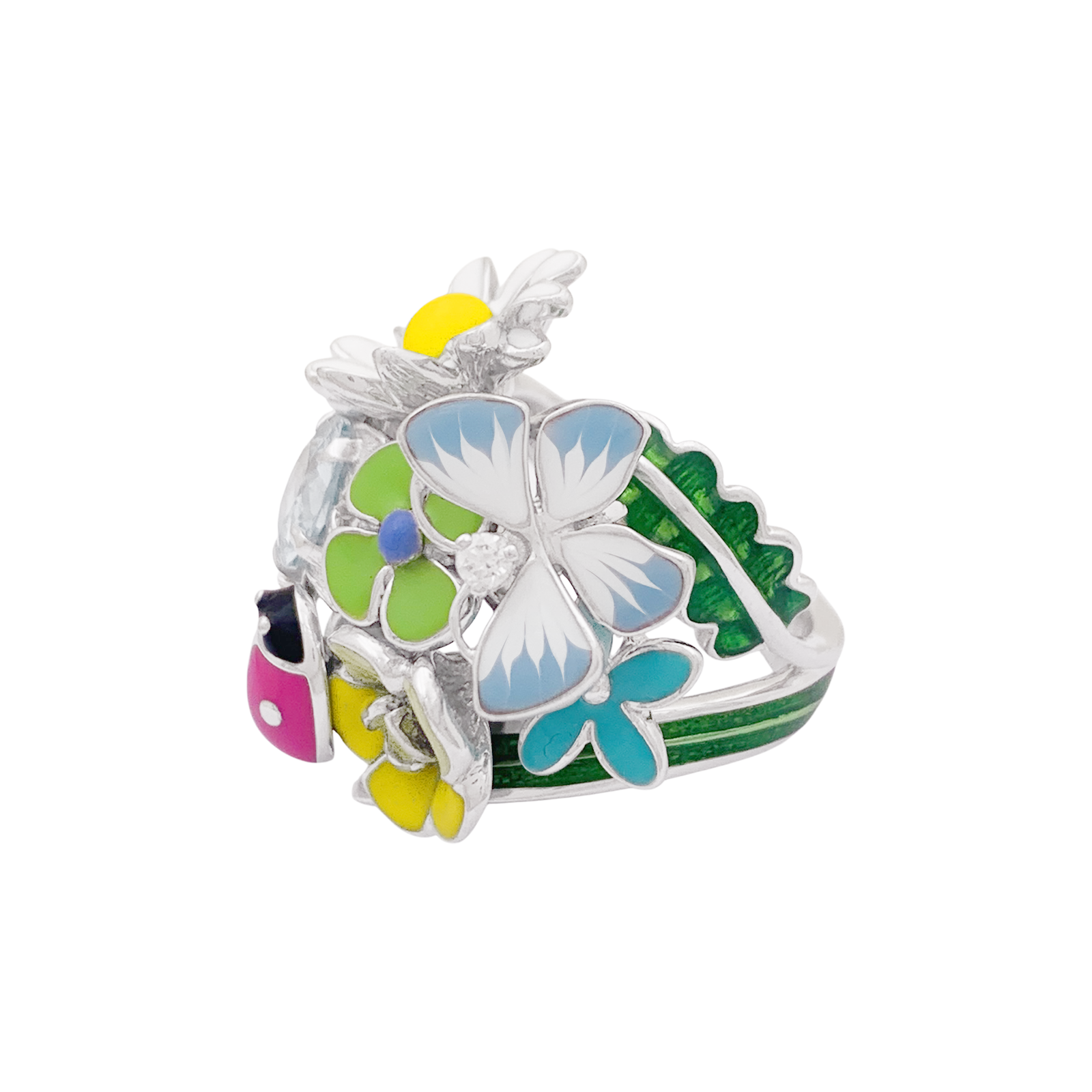 Bague Dior, "Diorette", or blanc, émail, aigue-marine et diamant.