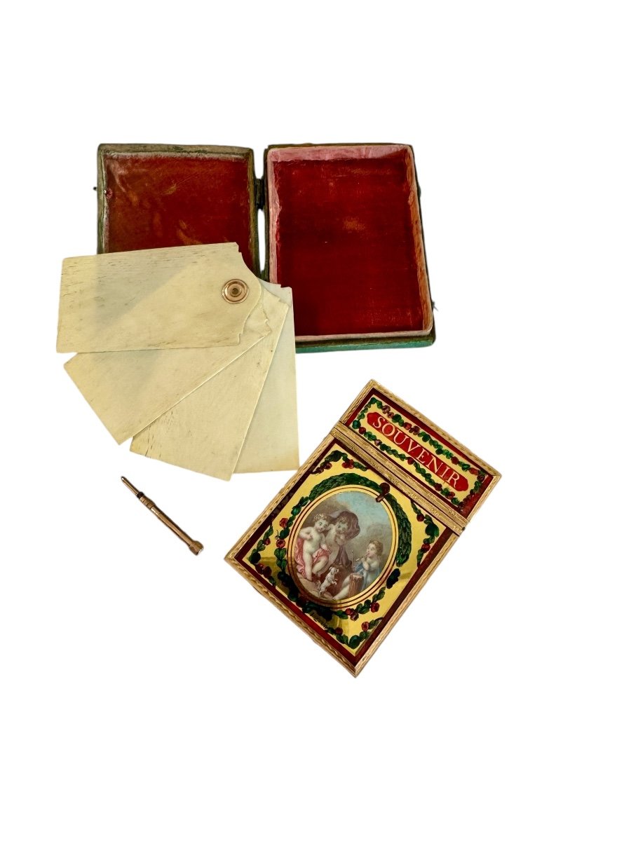 Carnet De Bal En Or Et Peinture d'époque Louis XV