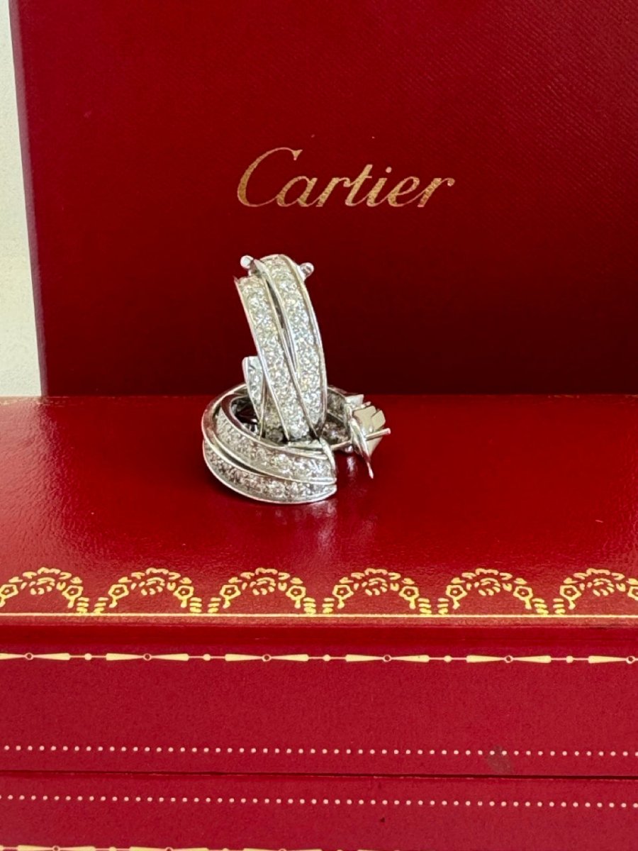 Boucles d'oreilles Cartier Trinity or blanc Diamants vintage - Maison Eloe