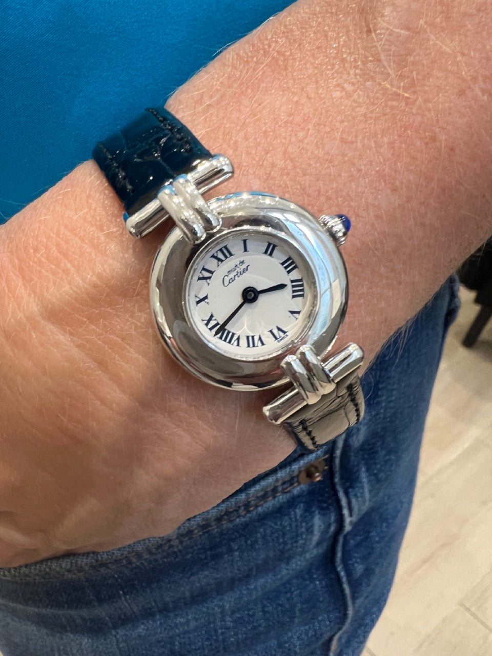 Cartier, Montre Colisée Must, Argent sur cuir