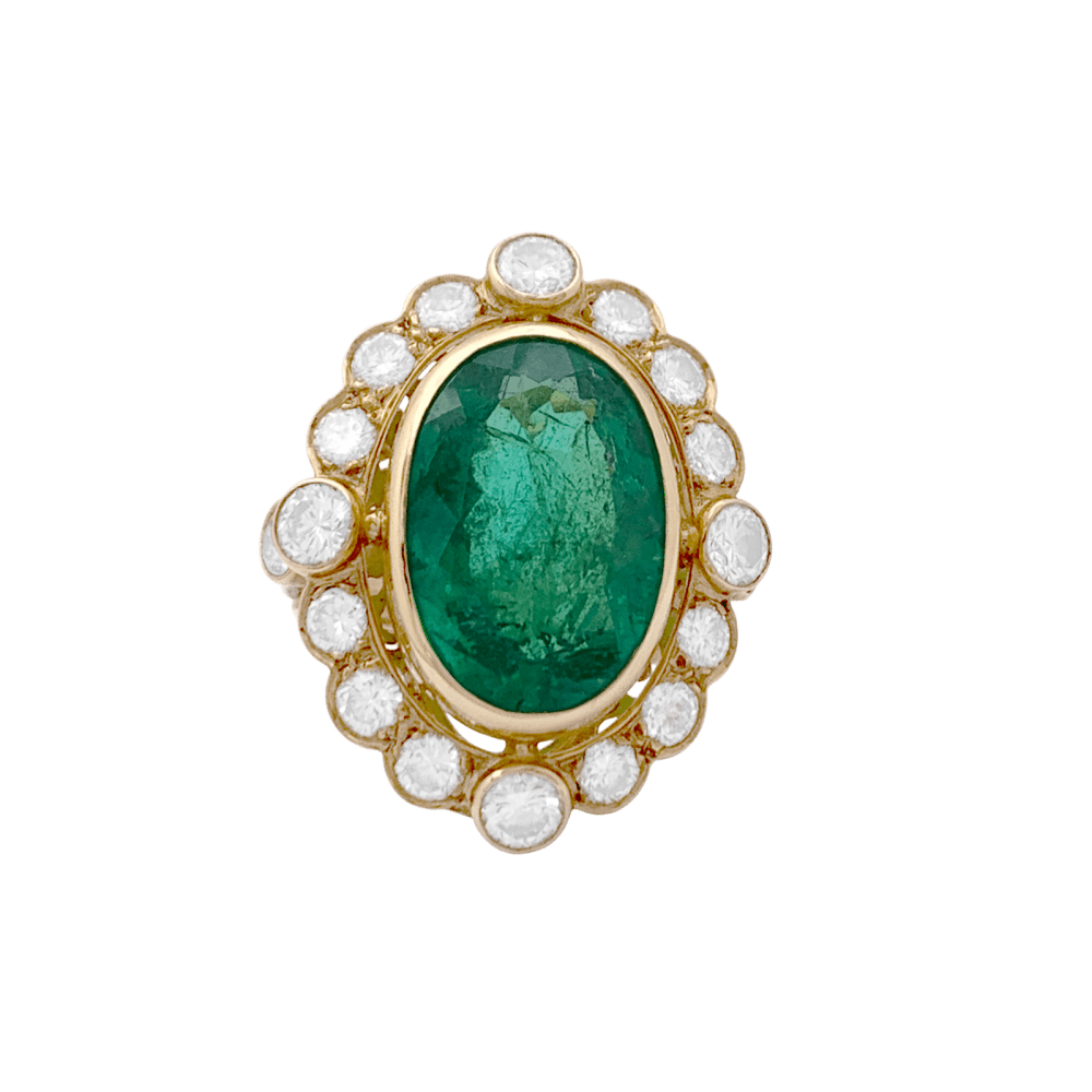 Bague or jaune, émeraude et diamants. - Maison Eloe
