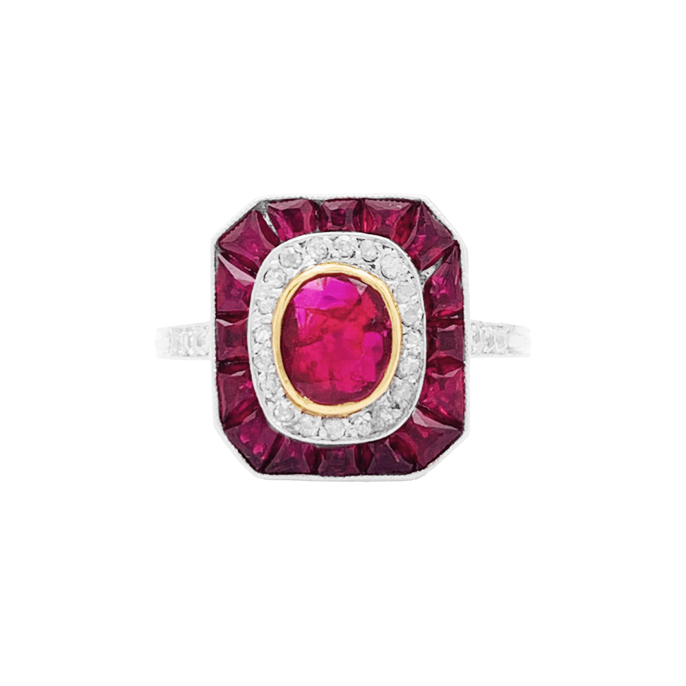 Bague platine, or sertie de rubis et diamants. - Maison Eloe