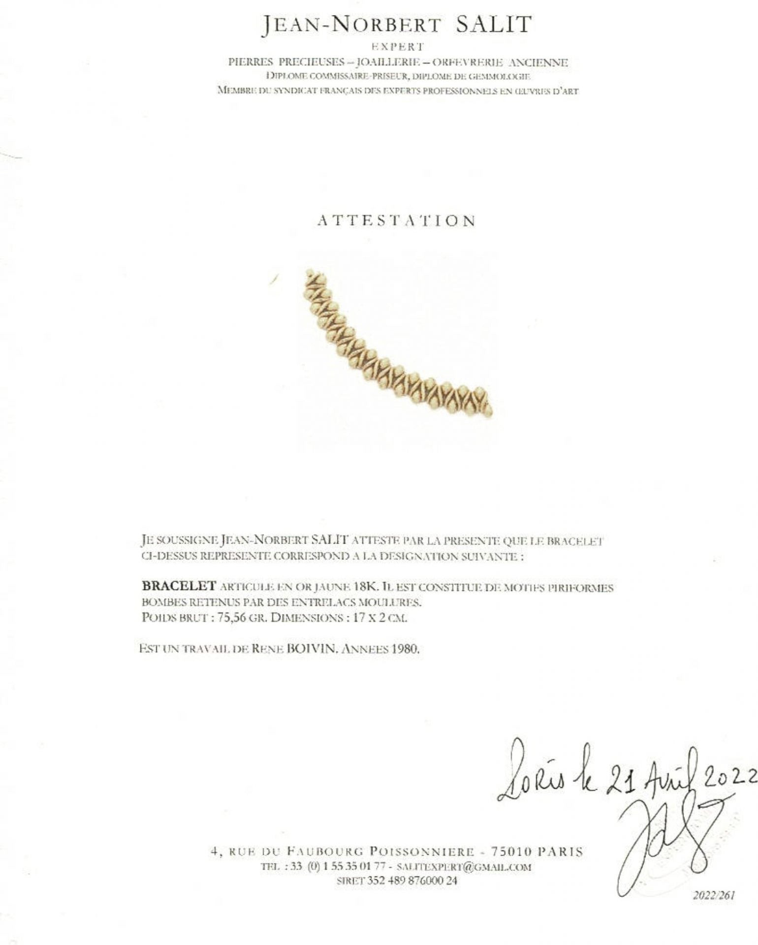 Boivin bracelet, “Danaïde”, yellow gold.