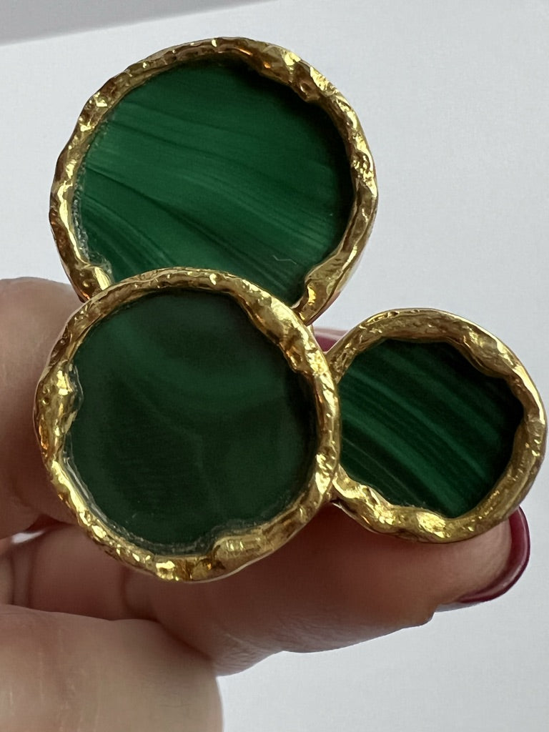 Vintage Malachite earrings, yellow gold, hallmark of Maitre Etablissement Richard.