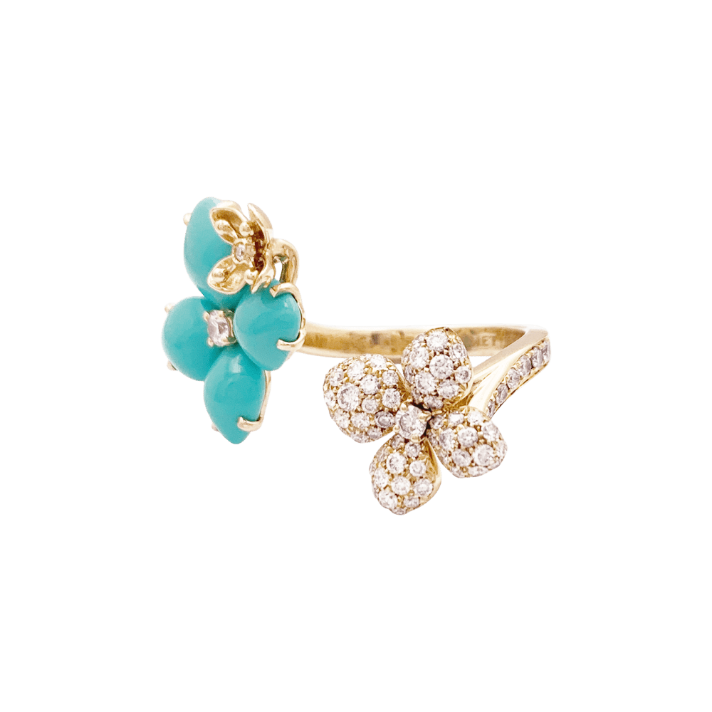 Bague Chaumet, « Hortensia Eden », or rose, diamants et turquoises.