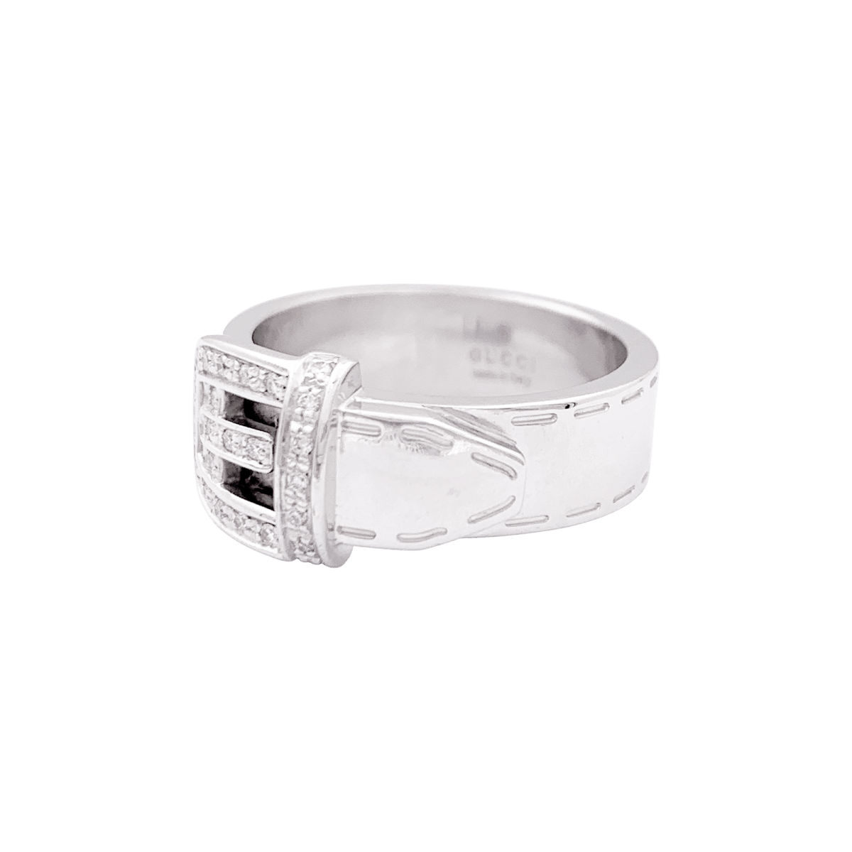 Bague Gucci "Ceinture" or blanc, diamants. - Maison Eloe