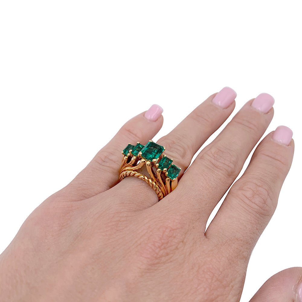 Bague vintage or jaune, émeraudes. - Maison Eloe