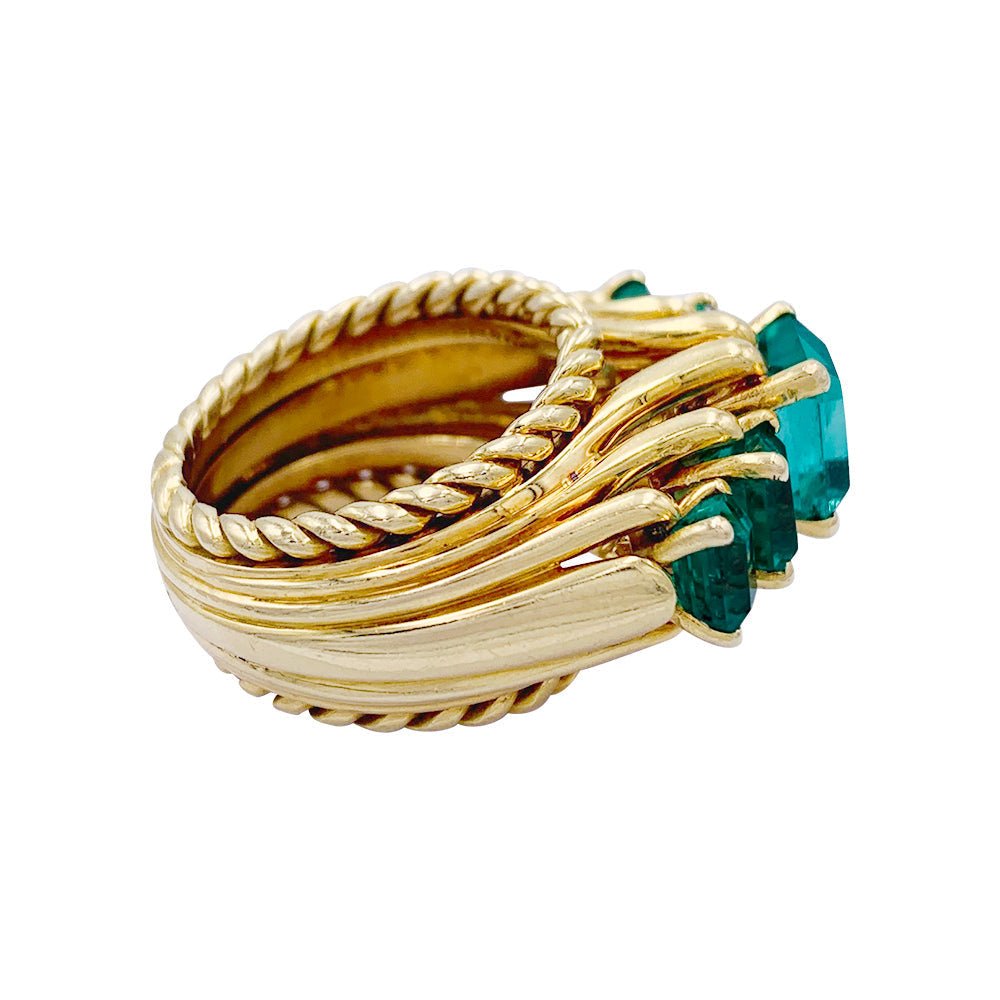 Bague vintage or jaune, émeraudes. - Maison Eloe