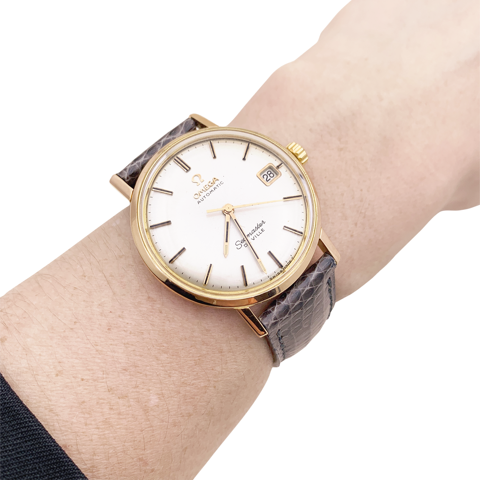 Montre Omega, "Seamaster De Ville" or rose, cuir.