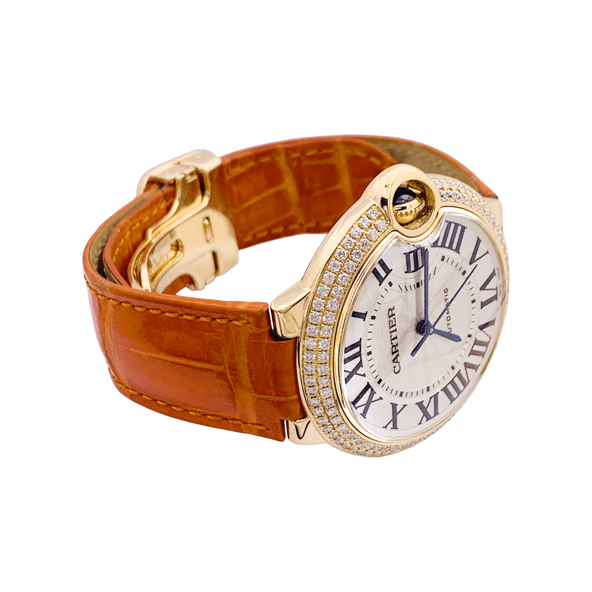 Montre Cartier "Ballon Bleu" or jaune, diamants, cuir. - Maison Eloe