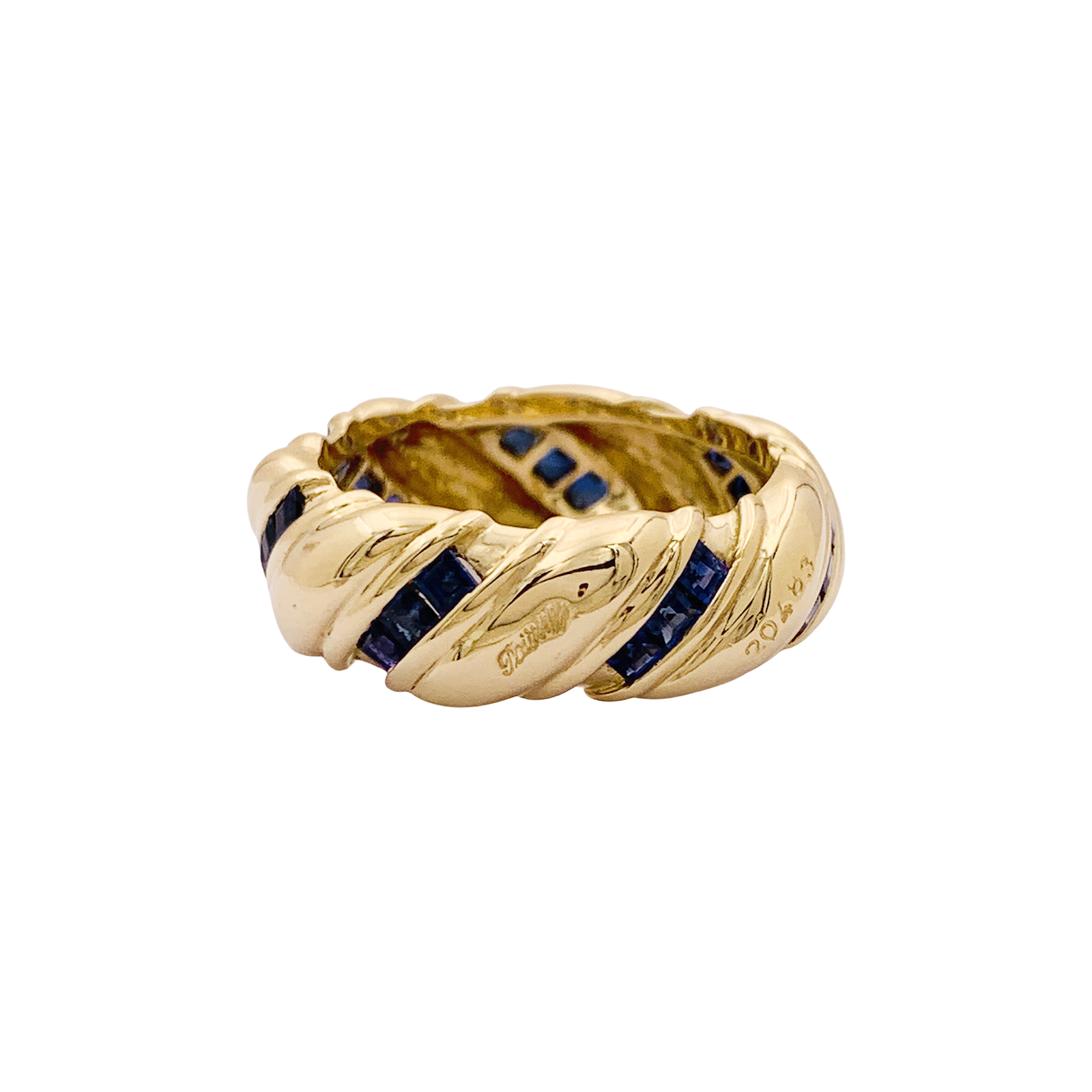 Bague vintage POIRAY, or jaune, saphirs calibrés.