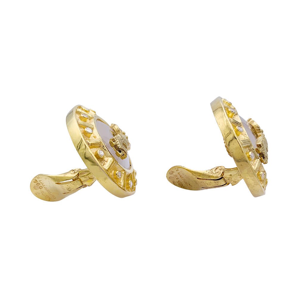 Boucles d'oreilles Lalaounis, "Bouclier d'Achilles", or jaune, cristal de roche. - Maison Eloe