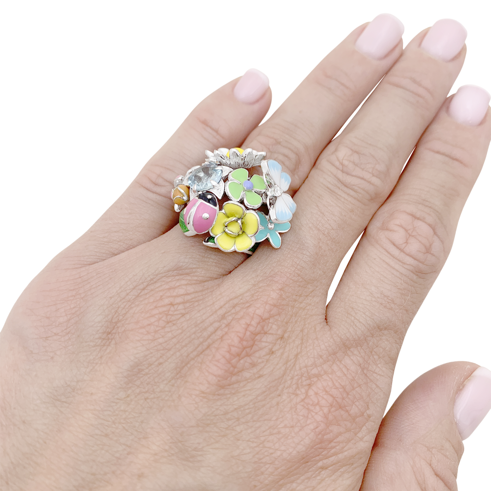 Bague Dior, "Diorette", or blanc, émail, aigue-marine et diamant.