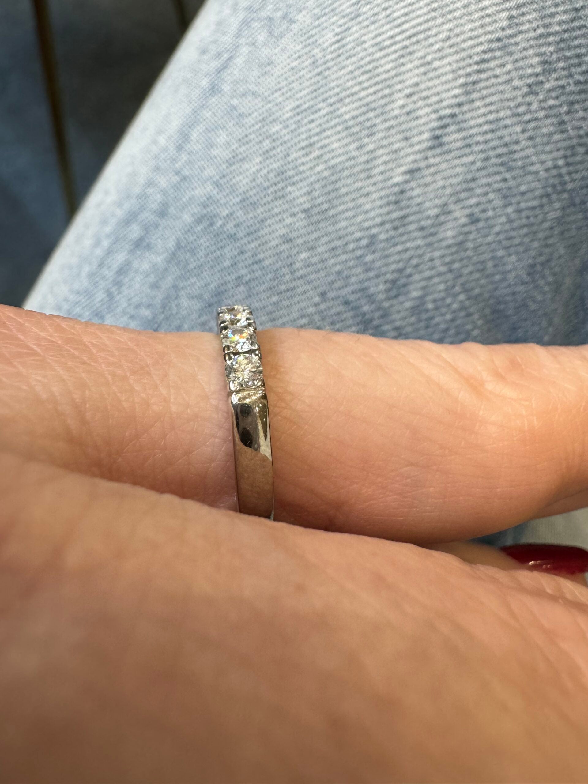 De Beers, White Gold Half Wedding Ring with Diamonds