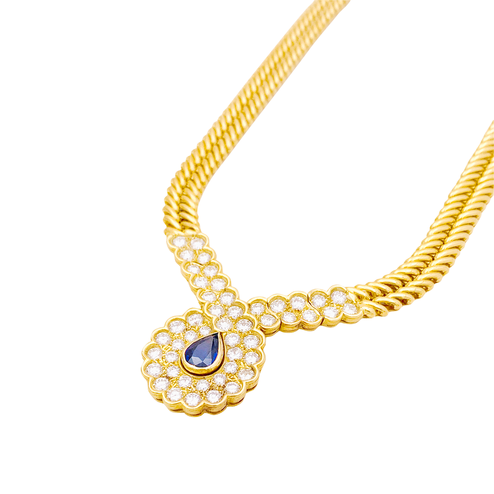 Collier Van Cleef & Arpels, or jaune, saphir, diamants.