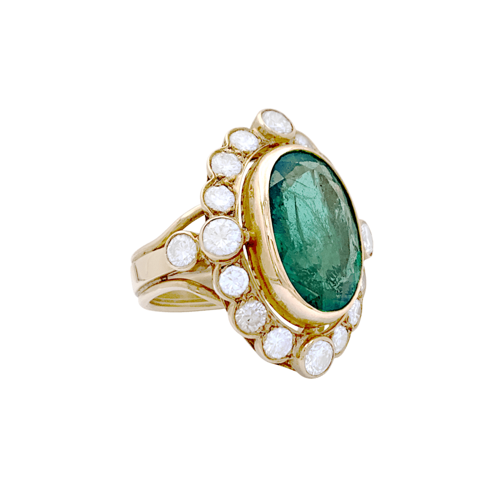 Bague or jaune, émeraude et diamants. - Maison Eloe