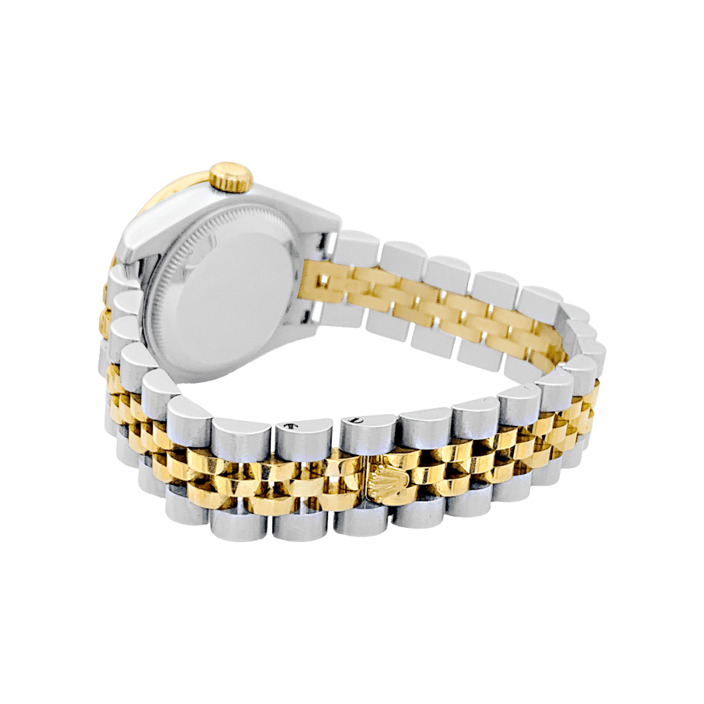 Montre Rolex, "Oyster Perpetual Lady-Datejust", or jaune, acier, diamants.