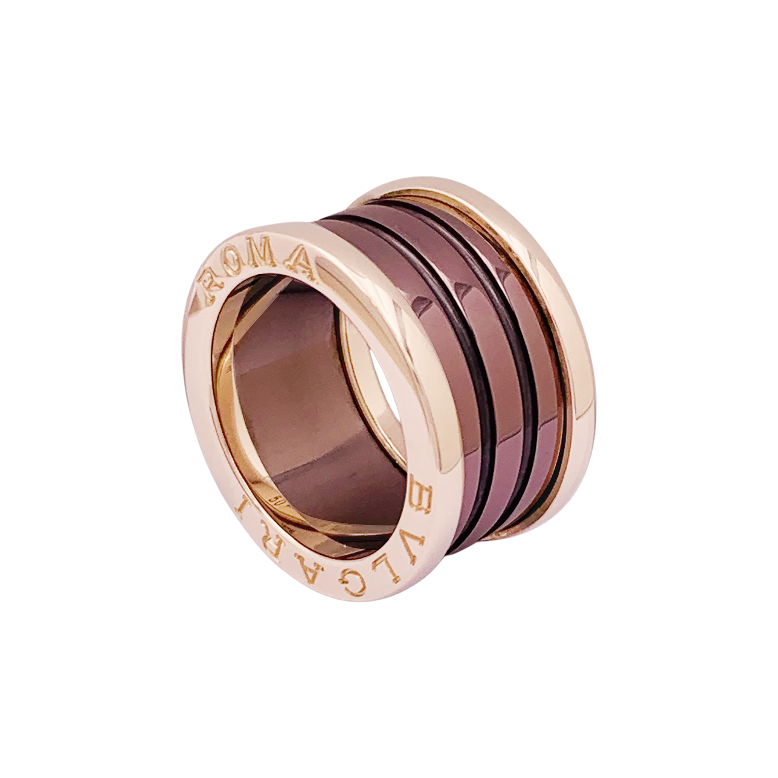 Bague Bulgari, "B.Zero1", or rose, cermet.