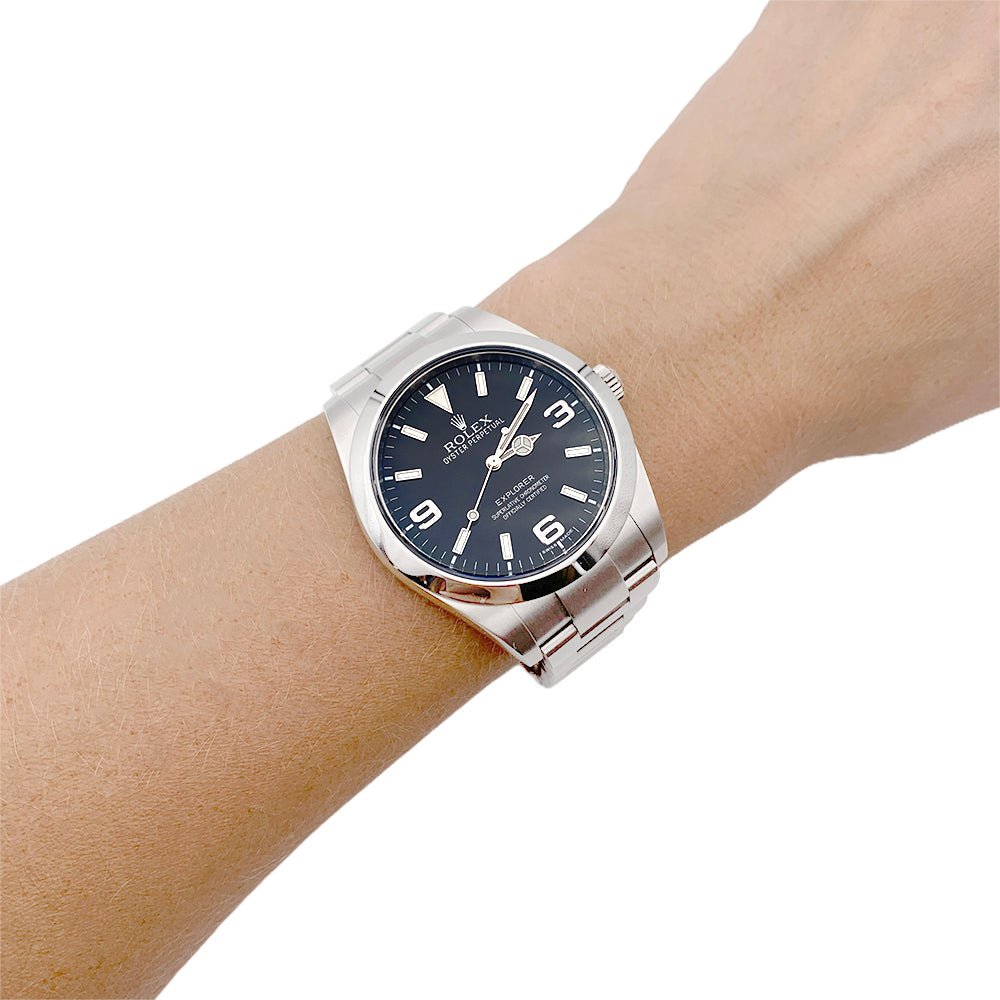 Montre Rolex Oyster Perpetual Explore, acier et cadran noir - Maison Eloe