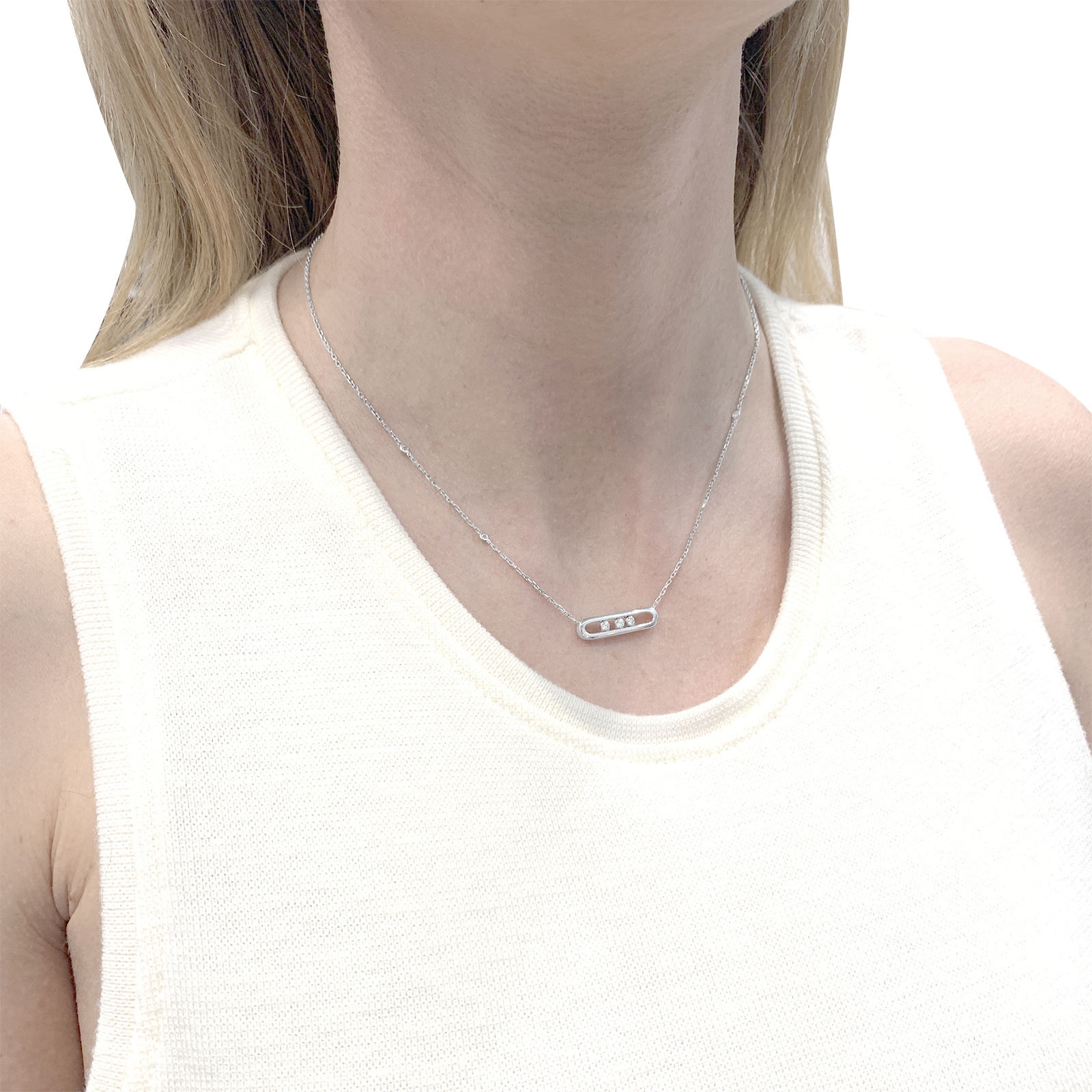 Collier-Sautoir Messika, "Baby Move", or blanc, diamants.