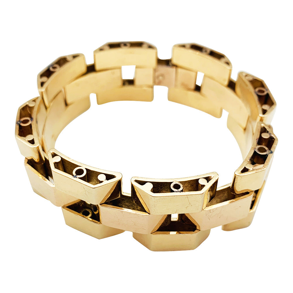 Bracelet Tank or rose et or jaune 190 mm de long.