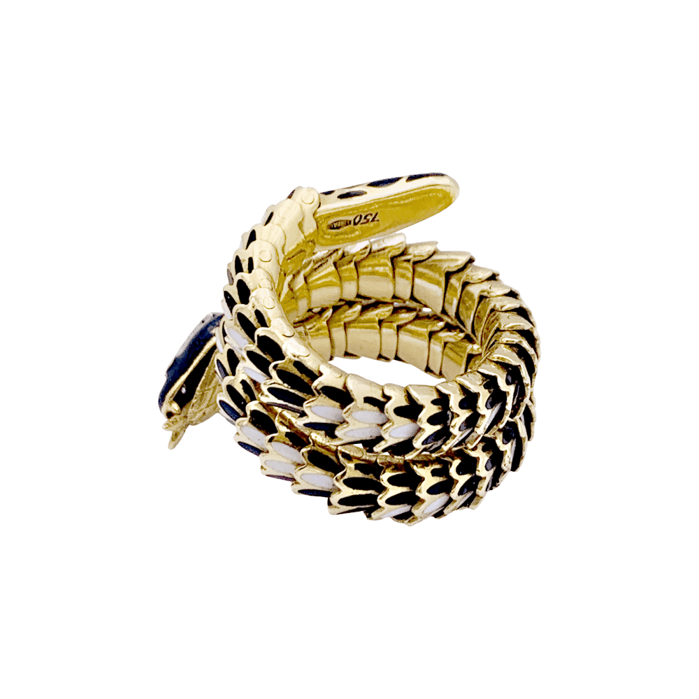 Bague vintage, «Serpent», or jaune, émail, diamants. - Maison Eloe