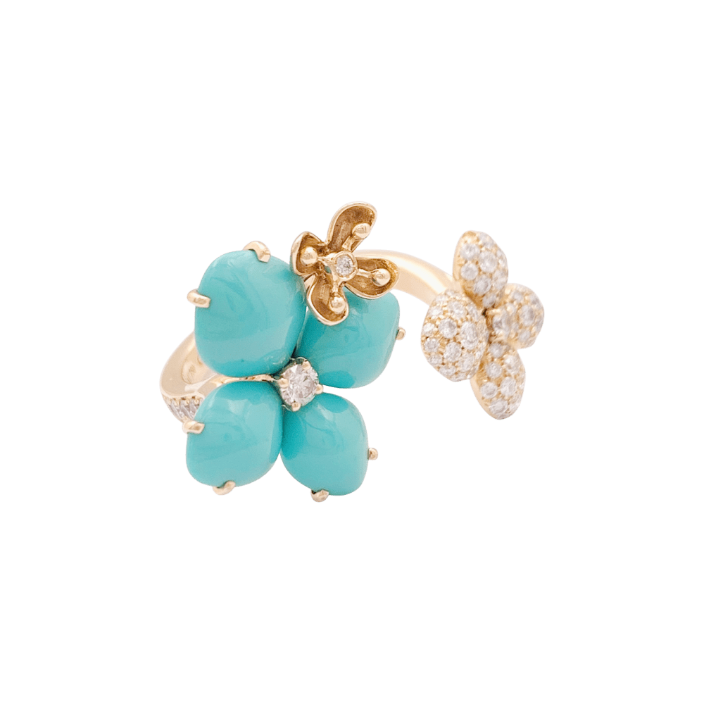 Bague Chaumet, « Hortensia Eden », or rose, diamants et turquoises.