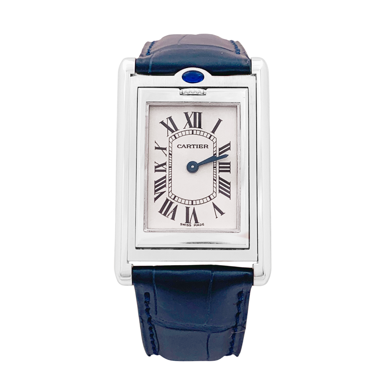 Montre Cartier, "Tank Basculante", acier, cuir.