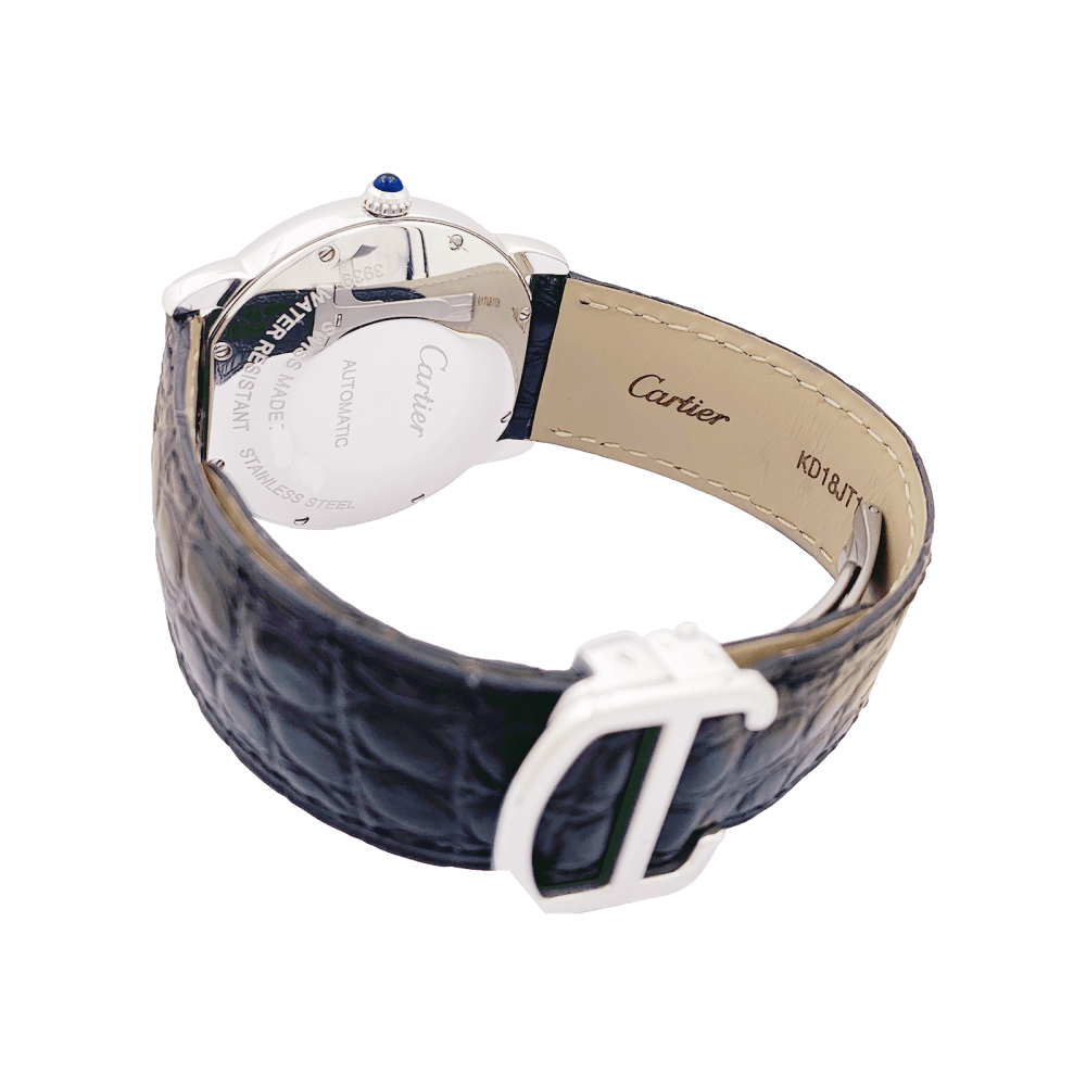 Montre Cartier, "Ronde Solo", acier, cuir.