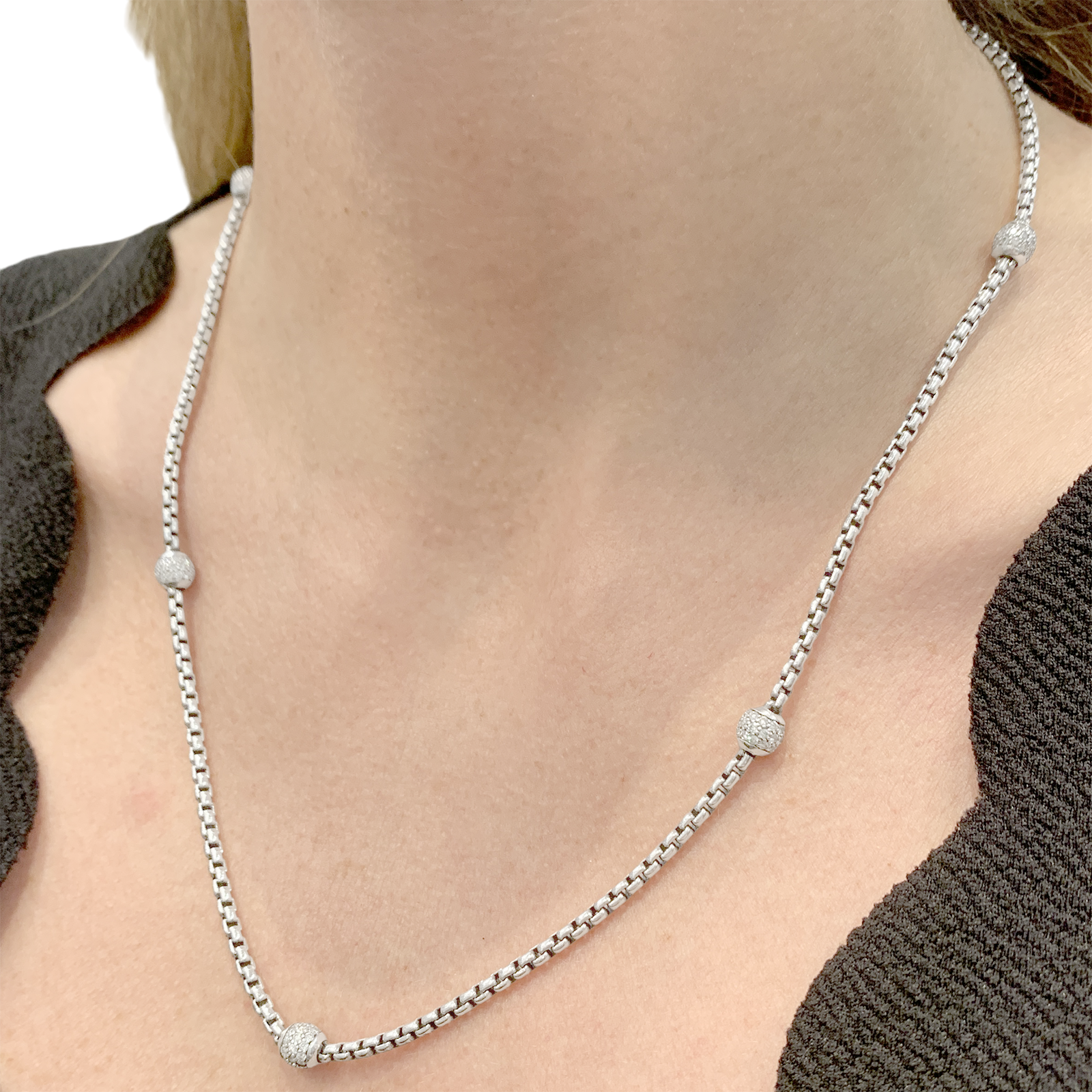 Collier David Yurman, argent, diamants.