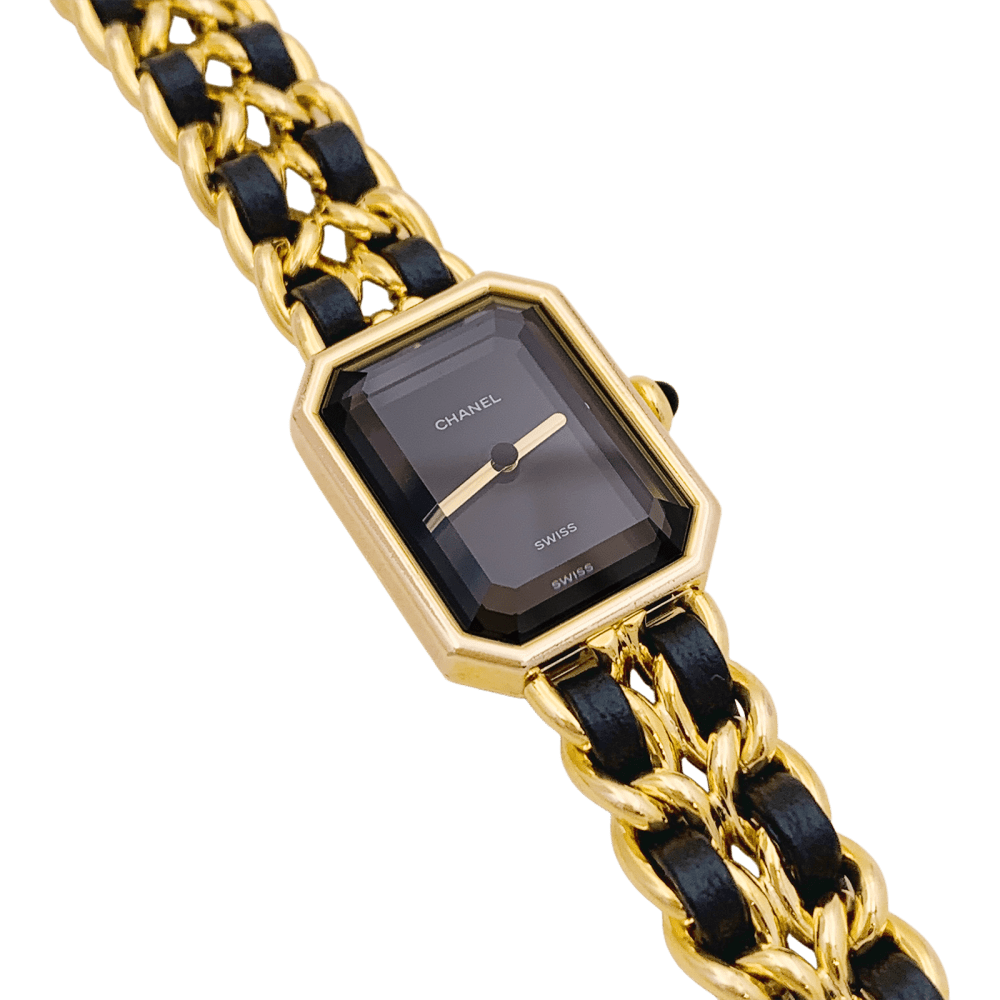 Montre Chanel, "Première", plaqué or, cuir.