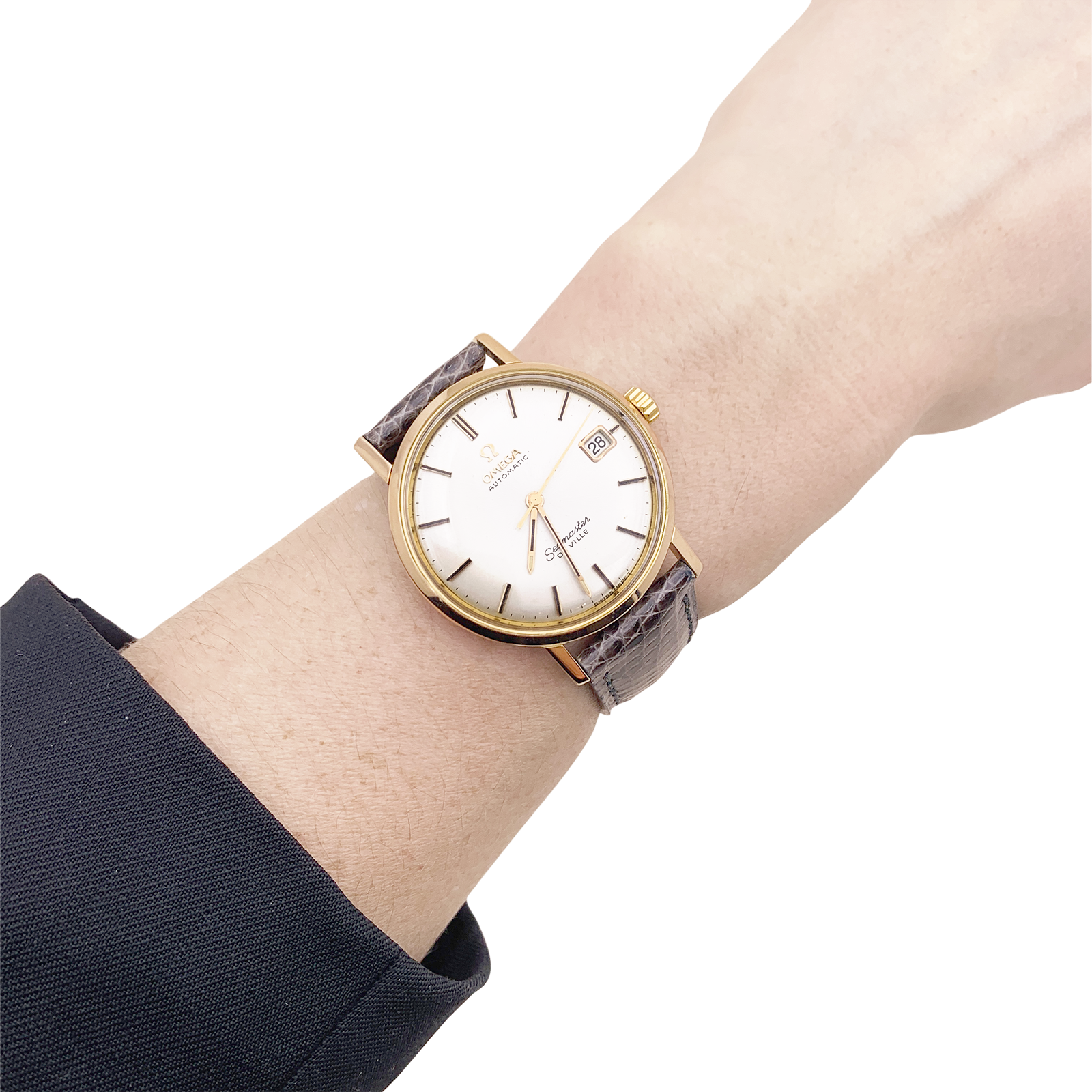 Montre Omega, "Seamaster De Ville" or rose, cuir.