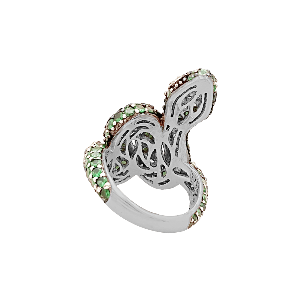 Bague Serpent, or blanc, or noirci, tsavorites et diamants.