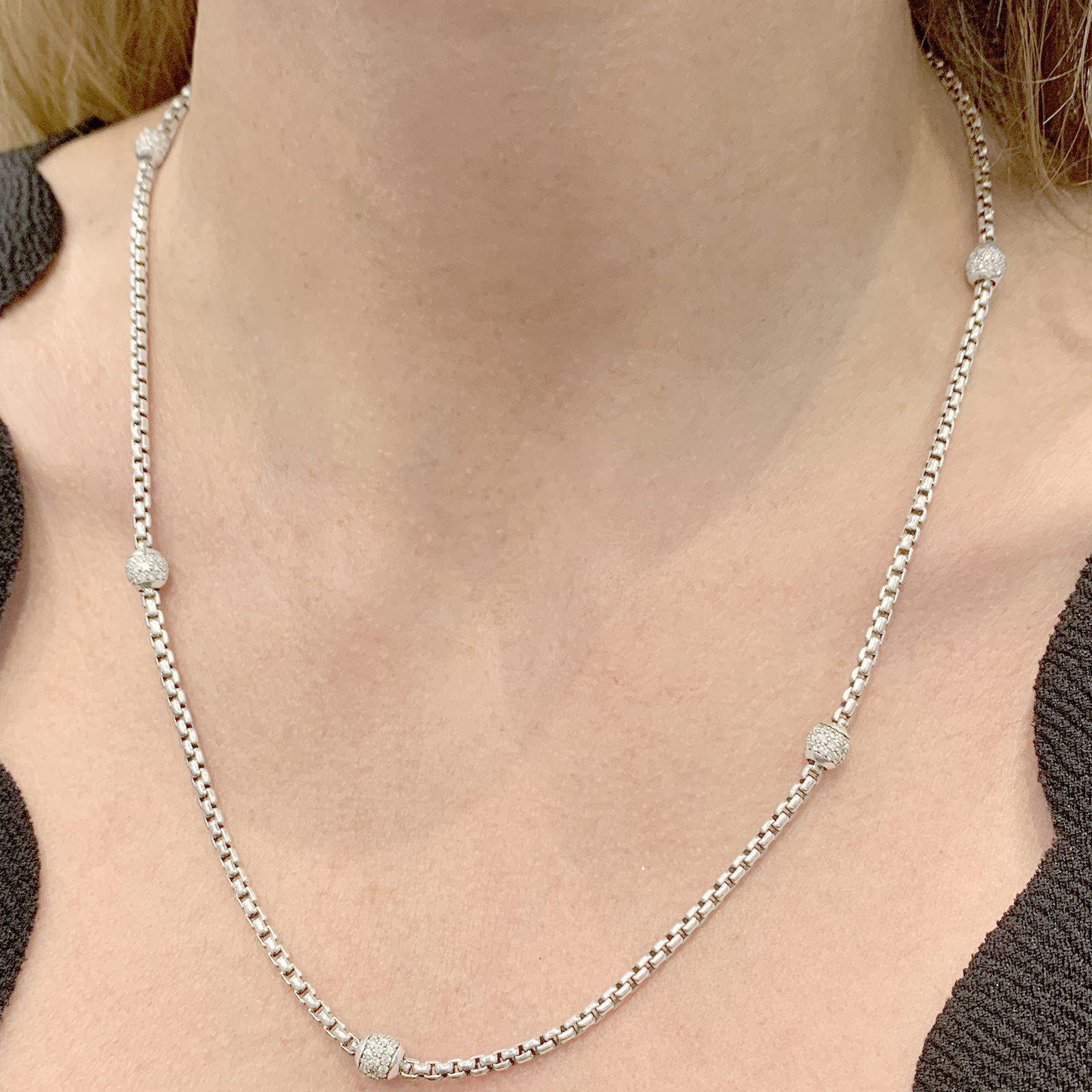 Collier David Yurman, argent, diamants.